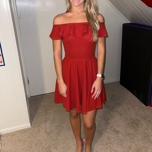 Burnt orange fit and flare off the shoulder dress NWT Alythea size small